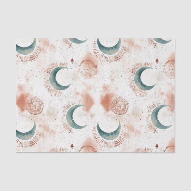 Papel De Seda Luas Crescentes Celestiais Abstratas Terracota (Frente )