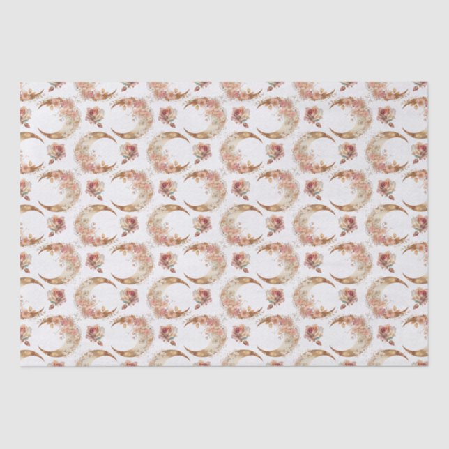 Papel De Seda Luas e Flores Rosa (Frente )