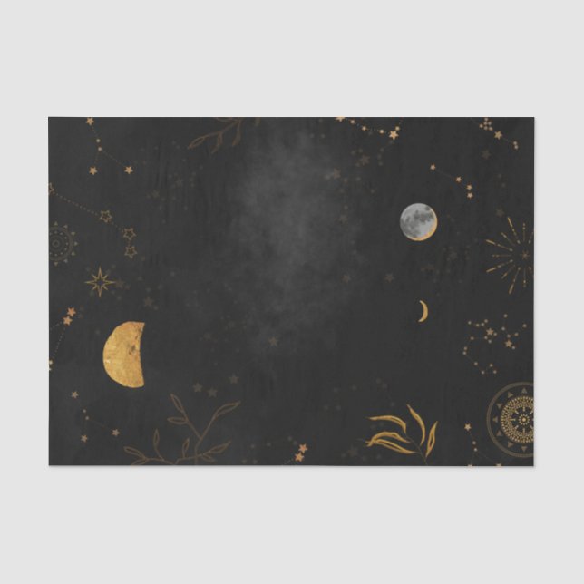 Papel De Seda Luas estrelas constelação profunda noite céu decou (Frente )