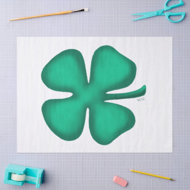 Papel De Seda Lucky 4 Leaf Irish Clover White paper (Arte )