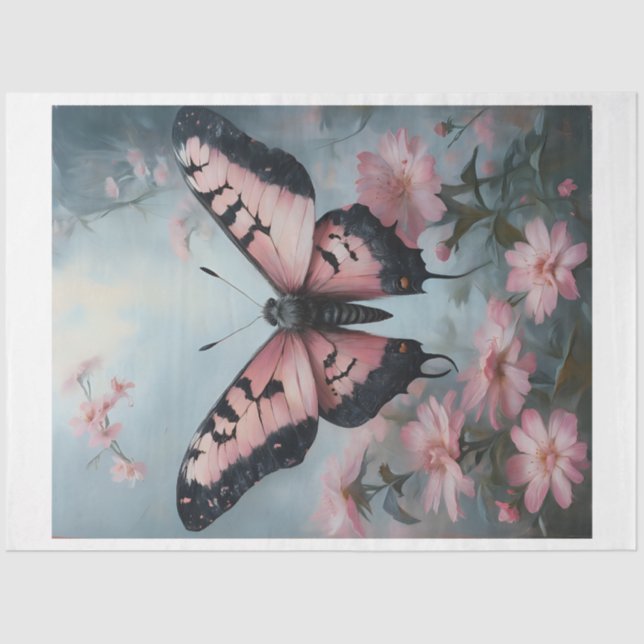 Papel De Seda Luna Moth Floral Rosa (Frente )