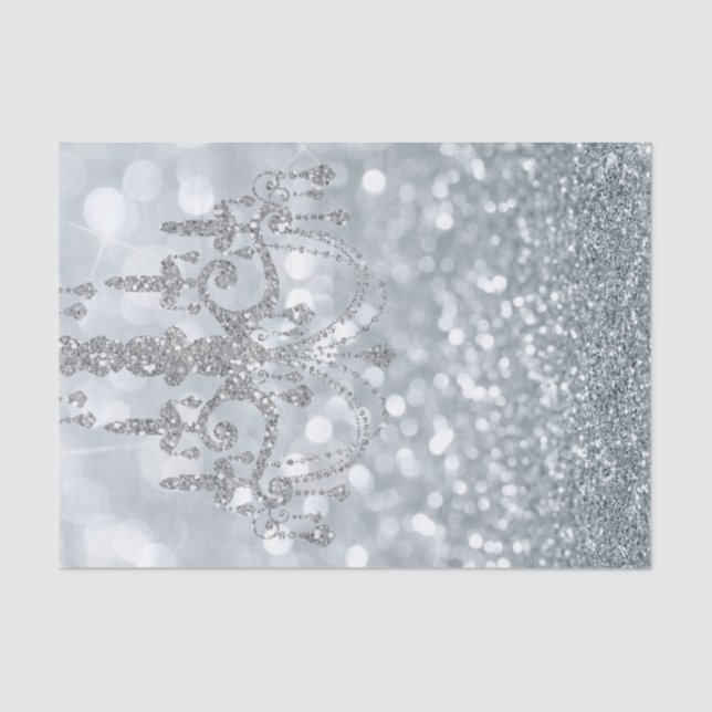 Papel De Seda Lustre Branco Prateado Bokeh Glamour Pingente Bril (Frente )