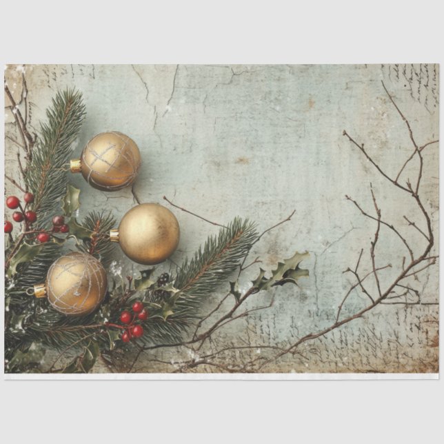Papel De Seda Lux Boias de Natal e Bolhas de Ouro (Frente )