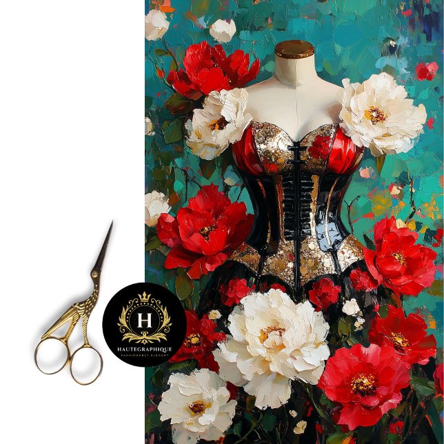 Papel De Seda Luxe Black Dourado Corset Mannequin Red Floral (Criador carregado)