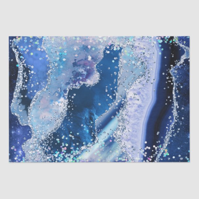 Papel De Seda Luxe Gemstone Marble Blue Glitter Agate (Frente )