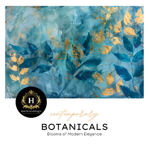 Papel De Seda Luxo em Azul Turquesa e Dourado Decoupage Botânico