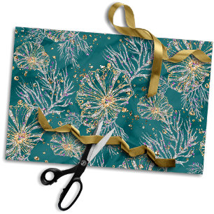 Papel De Seda Luxo subaquático Teerão e Dourado Oceano de Vida