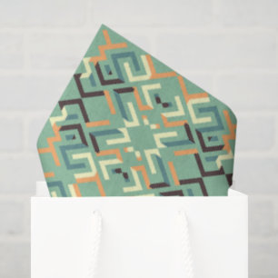 Papel De Seda Luxuoso Padrão Geométrico Tribal Verde Salvia Sem