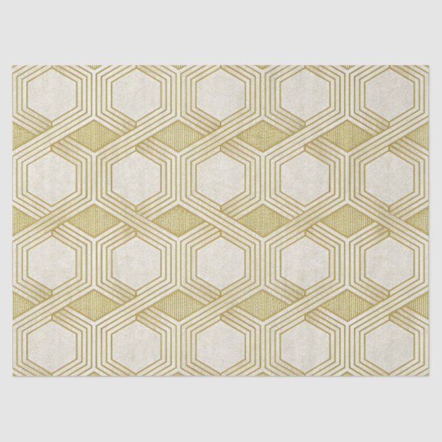 Papel De Seda Luxurious Gold Hexagon Pattern - Marble Texture (Frente )
