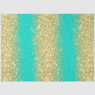 Papel De Seda Luxury Turquoise Dourada Glitter