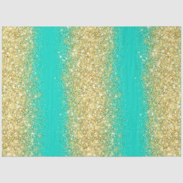 Papel De Seda Luxury Turquoise Dourada Glitter (Frente )