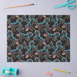 Papel De Seda Luz Neon de Cavalo Efeito Glitch Estilo Retro