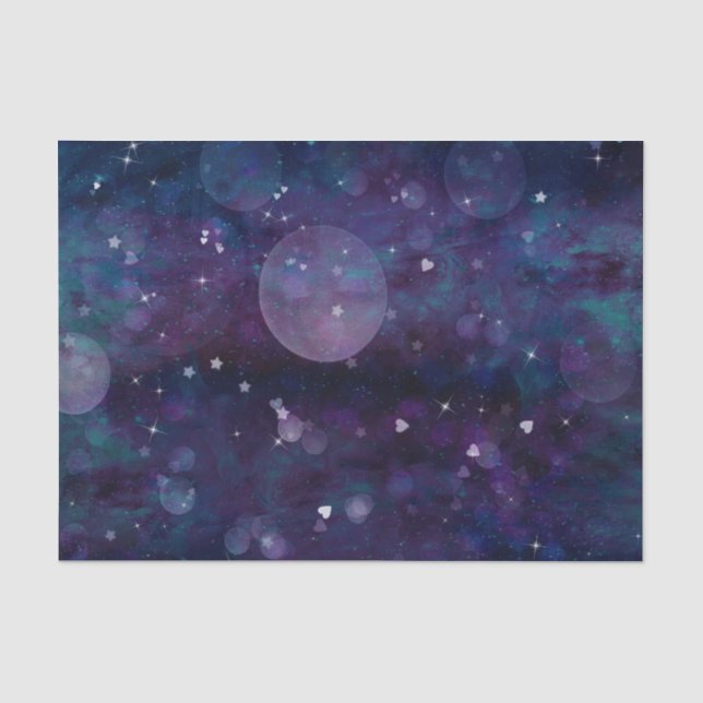 Papel De Seda Luzes Corações e Estrelas Faísca Roxo Índigo Bonit (Frente )
