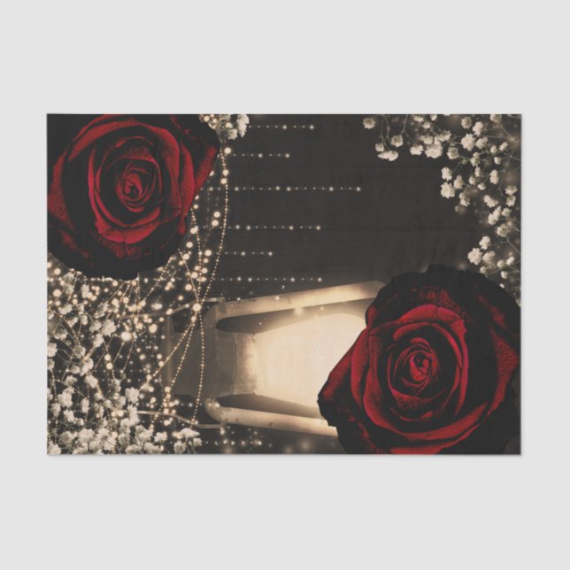 Papel De Seda Luzes Lanterna Brilho Rústico Rosas Vermelhas Escu (Frente )