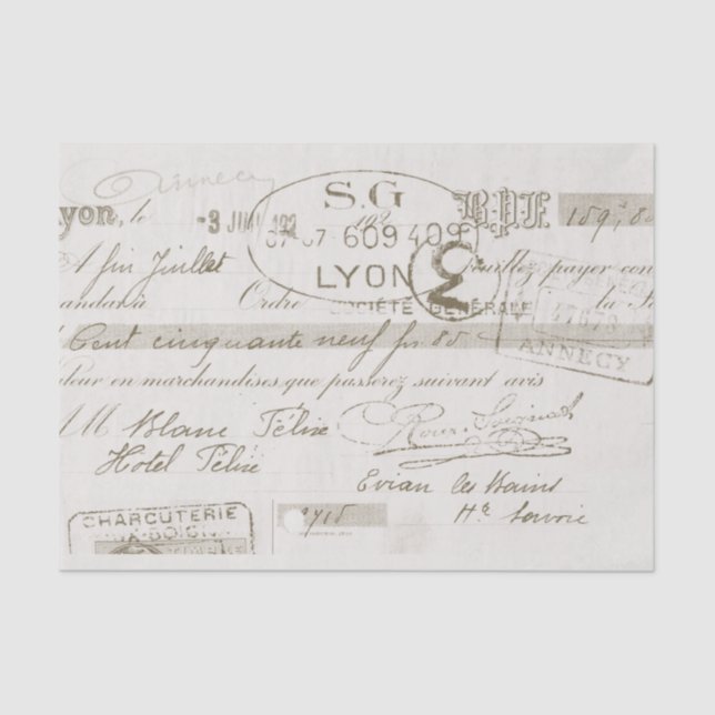 Papel De Seda Lyon Fatura Vintage - Script Francês (Frente )