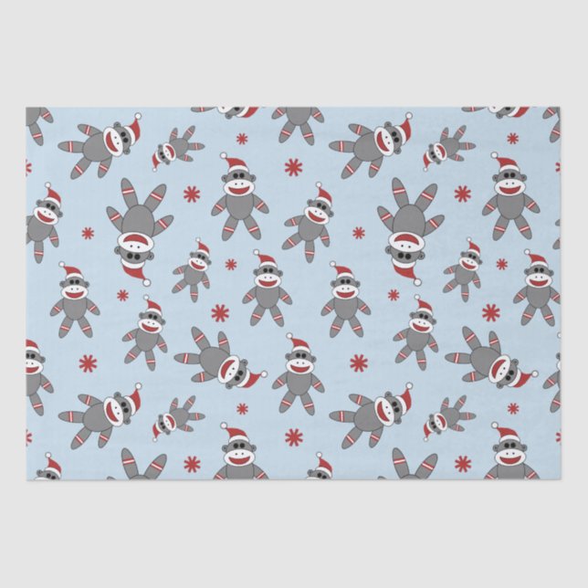 Papel De Seda Macaco-Meia Com Papai Noel No Natal Azul (Frente )