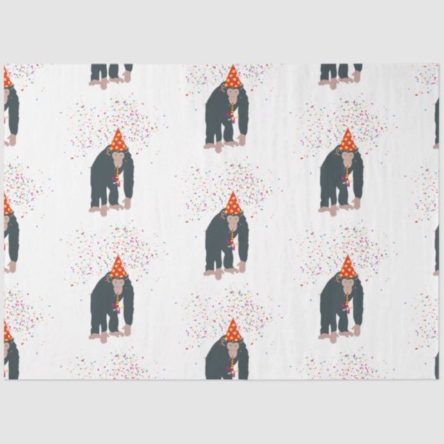 Papel De Seda Macacos-chimpanzé festejando animais com festa (Frente )