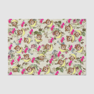 Papel De Seda Macacos-tecidos Bananas Corações Rosa Corações Flo