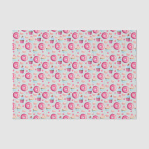 Papel De Seda Macarões Rosquinha E Padrão De Cupcake Em Aquarela