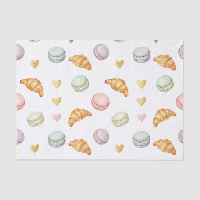 Papel De Seda Macarons e Croissants Pastéis Padrão Perfeito (Frente )