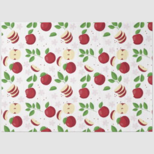Papel De Seda Maçãs Vermelhas, Blossomas e Padrão Verde