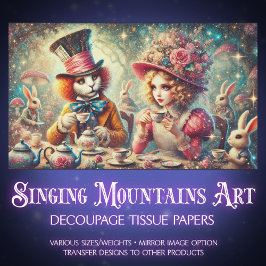 Papel De Seda Mad Hatter Alice Vintage Wonderland Tea Decoupage