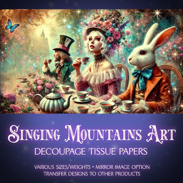 Papel De Seda Mad Hatter e Alice Decoupage do Partido do Chá Mág (Criador carregado)