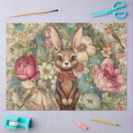 Papel De Seda Madeira Coelho-de-orelha-longa e Florais de Cottag