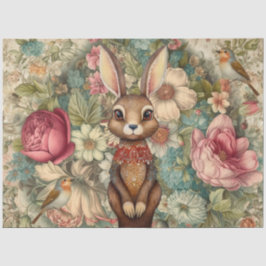 Papel De Seda Madeira Coelho-de-orelha-longa e Florais de Cottag