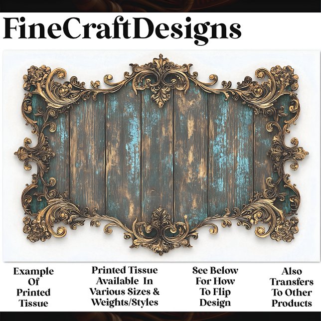 Papel De Seda Madeira envelhecida em turquesa, fronteira Dourada (Criador carregado)