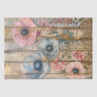 Papel De Seda Madeira Rústica, Pastel Flores Despojamento