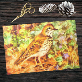 Papel De Seda Madeira Thrush Vintage Bird com flores selvagens