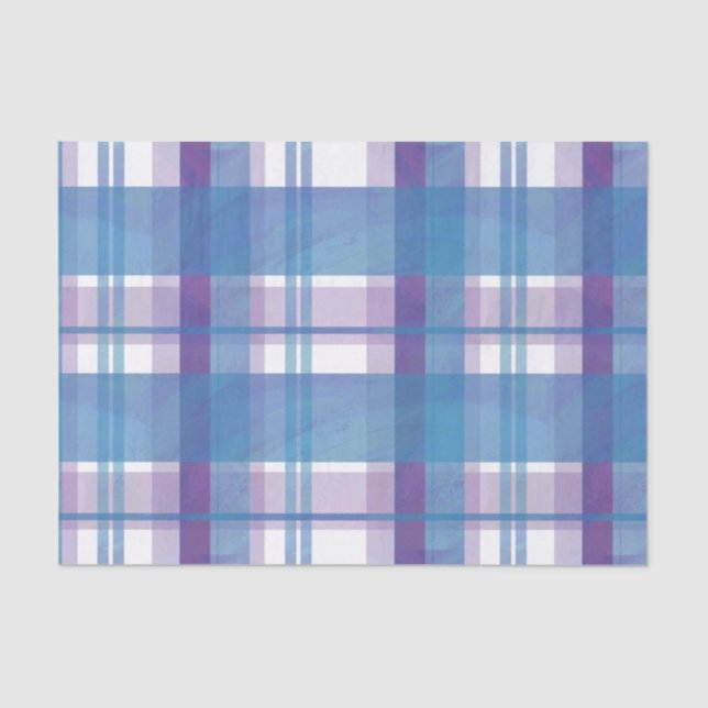 Papel De Seda Madras Xadrez Azul e Roxo (Frente )
