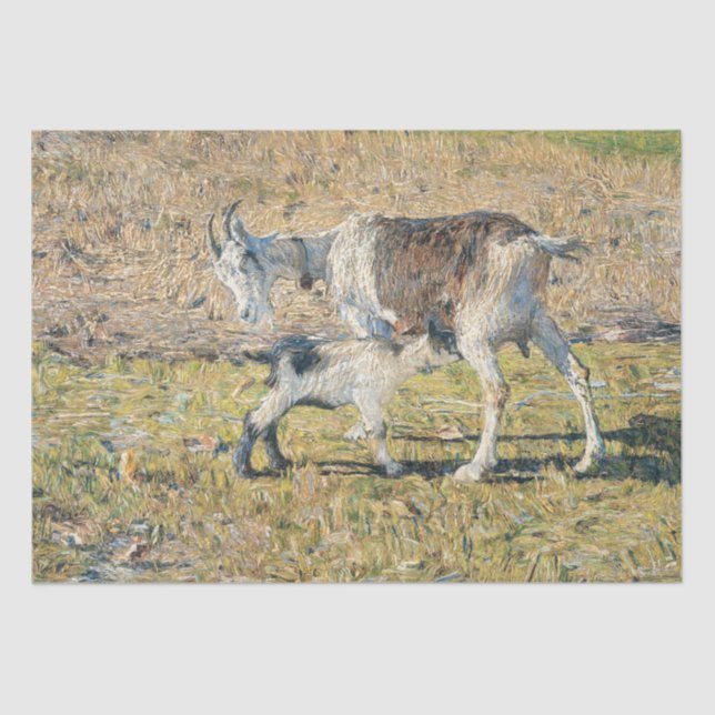 Papel De Seda Madre Goat com seu Jovem Criança (por Segantini) (Frente )