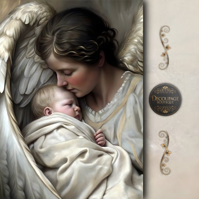 Papel De Seda Mãe Anjo Com Asas de Bebê Decoupage (Mother Angel with Baby Wings Decoupage Tissue Paper)