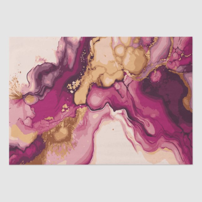 Papel De Seda Magenta e Dourada Watercolor Splash 7 (Frente )