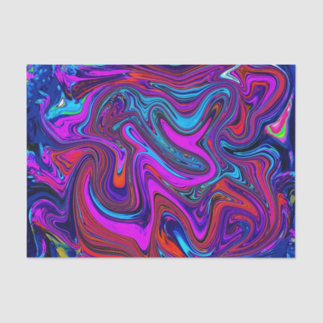 Papel De Seda Magenta marmoreada, Abstrato azul e vermelho (Frente )