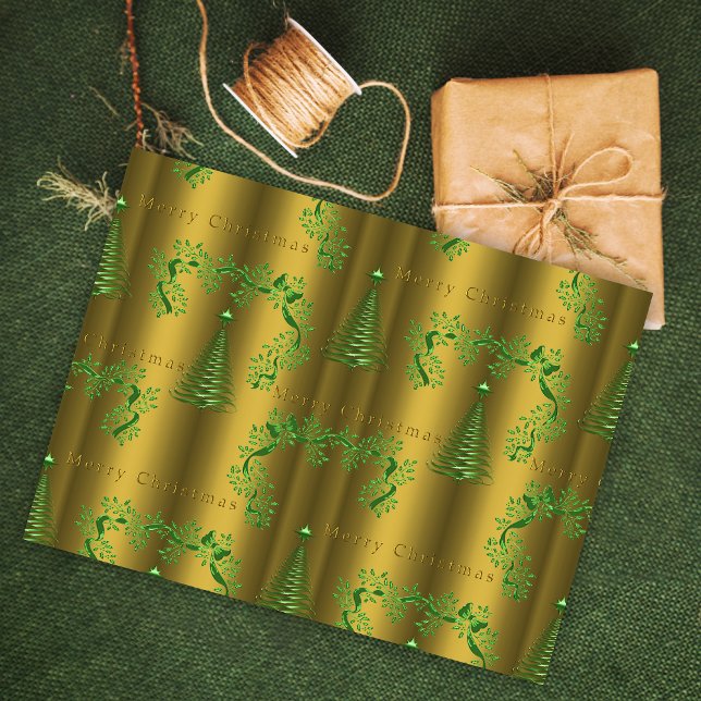 Papel De Seda Magia de Natal Verde e Dourada (Criador carregado)