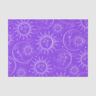 Papel De Seda Magia Roxa Vintage Celestial Sol Lua Estrelas