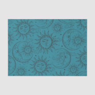 Papel De Seda Magia Verde Vintage Celestial Sol Lua Estrelas