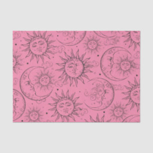 Papel De Seda Mágica Vintage Celestial Sol Lua Estrelas Rosa