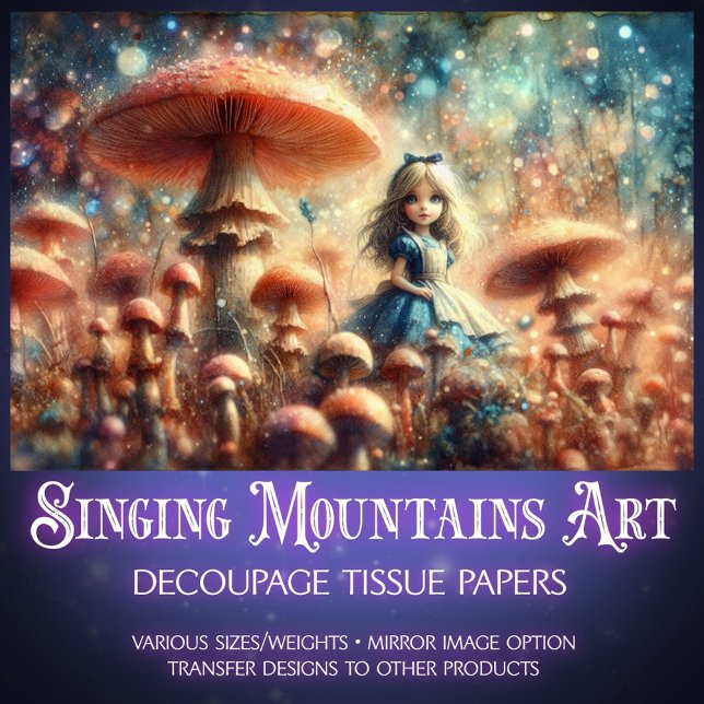 Papel De Seda Magical Alice Wonderland Mushroom Grove Decoupage (Criador carregado)