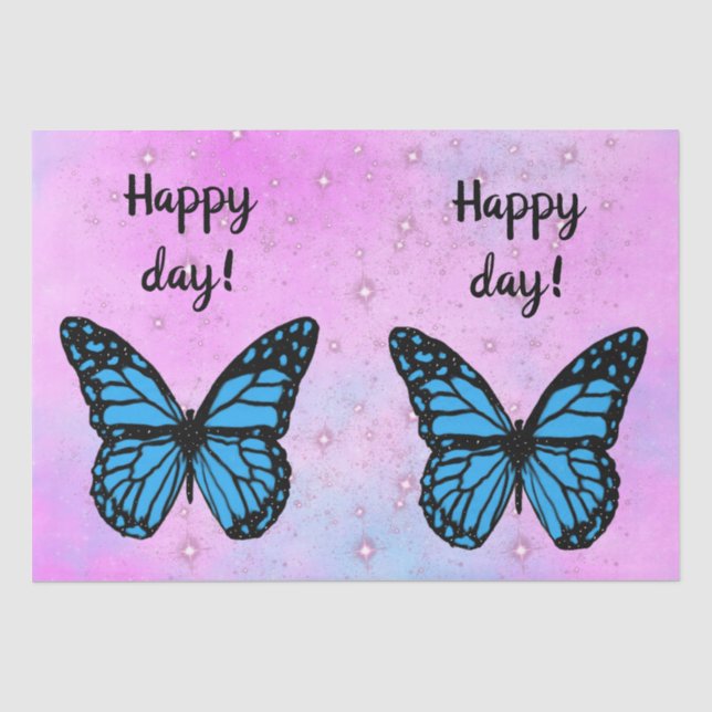 Papel De Seda Magical blue butterfly pink glitter art (Frente )