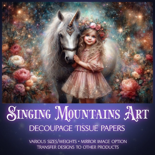 Papel De Seda Magical Friendship Unicorn and Girl Decoupage (Criador carregado)