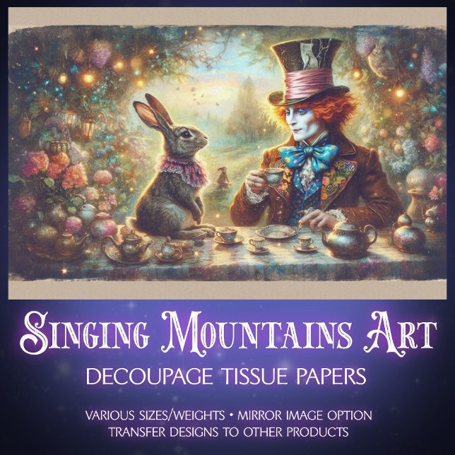 Papel De Seda Magical Tea Time Hatter and Rabbit Decoupage (Criador carregado)