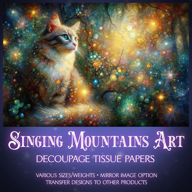 Papel De Seda Magical Woodland Cat Fantasy Floral Decoupage  (Criador carregado)