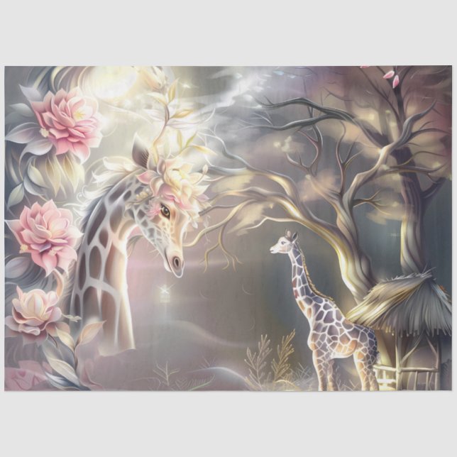 Papel De Seda Mágico Elegante Girafa Floral Decoupage  (Frente )