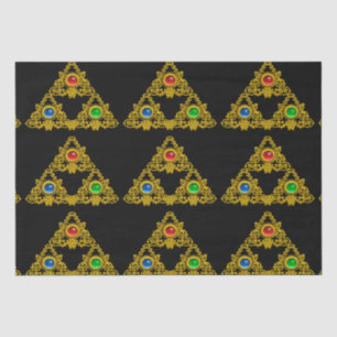 PAPEL DE SEDA MÁGICO ELFIC TALISMAN, TRIÂNGULO DOURADO PRETO,GEM