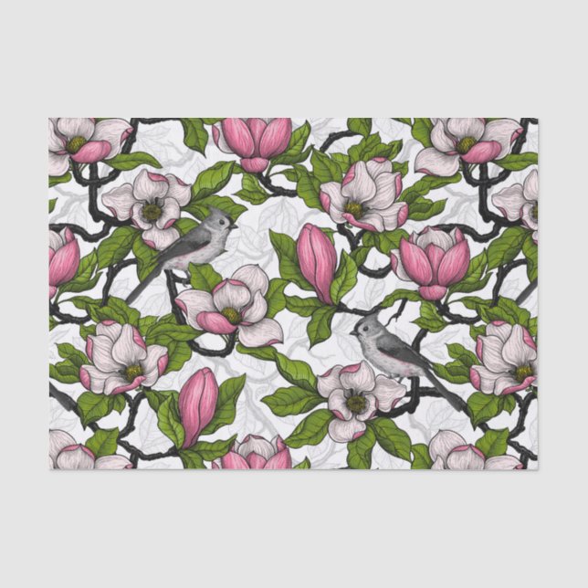 Papel De Seda Magnólia florescente e pássaro-do-titrato (Frente )