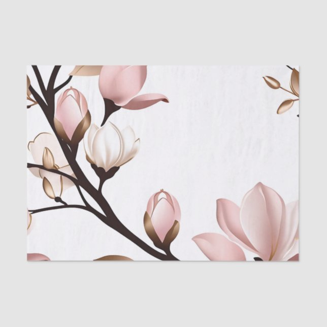 Papel De Seda Magnolia Rosa Esmagada em Branco (Frente )